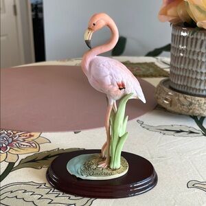 Elegant Flamingo Figurine on Wooden Base Andrea by Sadek New in Box